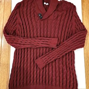 Men's Shawl Collar Cable Knit Sweater - Red, Size XXXL